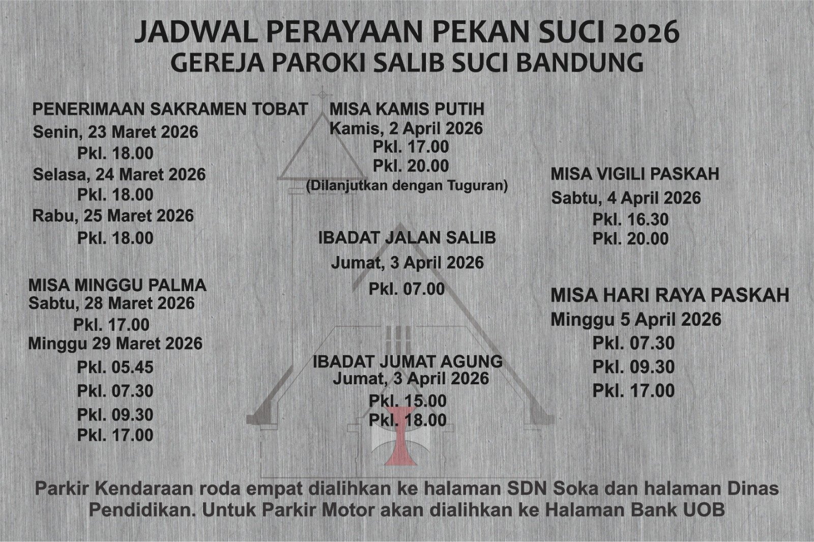 Jadwal Perayaan Pekan Suci 2026 Gereja Salib Suci Kamuning Bandung